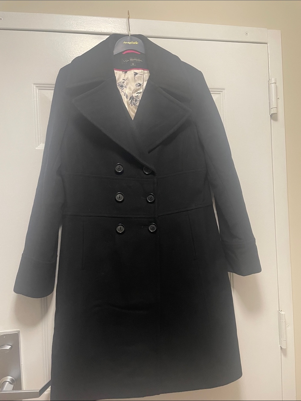 Via Spiga Black Double-Breasted Wool Pea Coat